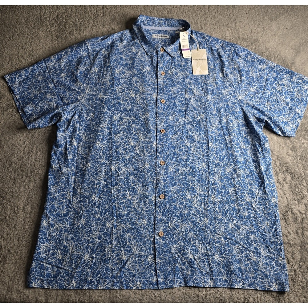 NWT Tommy Bahama Hawaiian Shirt Mens 2XLT Indigo Coast Blue High Tide Hibiscus